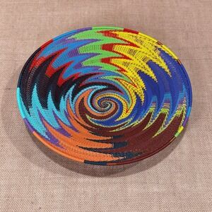 Zulu Telephone Wire Bowl South Africa Hand Woven Swirl Pattern Basket Bowl Art